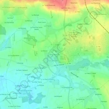 Topografische Karte Pont Thébaut, Höhe, Relief