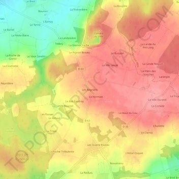 Topografische Karte Les Régniers, Höhe, Relief