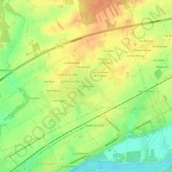 Topografische Karte Le Pré Hatton, Höhe, Relief