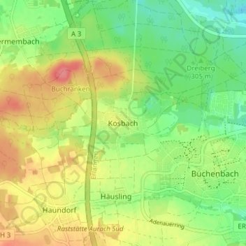 Topografische Karte Kosbach, Höhe, Relief