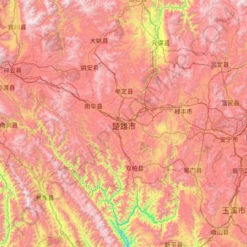 Topografische Karte Chuxiong, Höhe, Relief