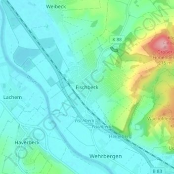 Topografische Karte Fischbeck, Höhe, Relief
