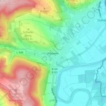 Topografische Karte Albaxen, Höhe, Relief