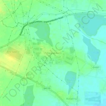 Topografische Karte Pillaipakkam, Höhe, Relief