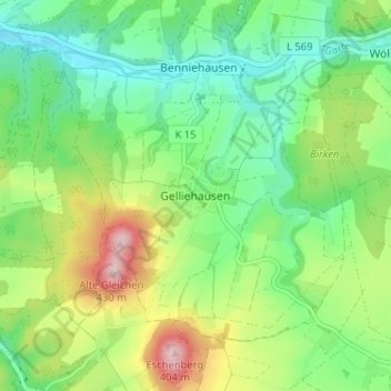 Topografische Karte Gelliehausen, Höhe, Relief