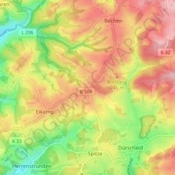 Topografische Karte Schanze, Höhe, Relief