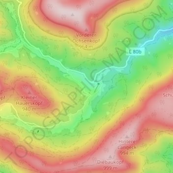 Topografische Karte Hundsbach, Höhe, Relief