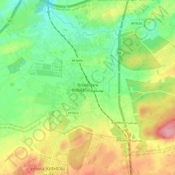 Topografische Karte Bouskoura, Höhe, Relief
