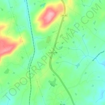 Topografische Karte Cartersville, Höhe, Relief