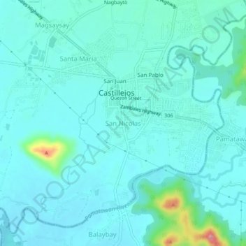 Topografische Karte San Nicolas, Höhe, Relief