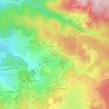 Topografische Karte Les Raviers, Höhe, Relief