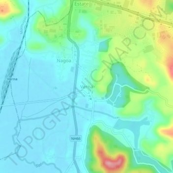 Topografische Karte Verna, Höhe, Relief