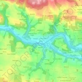 Topografische Karte Kerhoc, Höhe, Relief