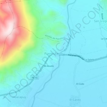 Topografische Karte Puente Fierro, Höhe, Relief
