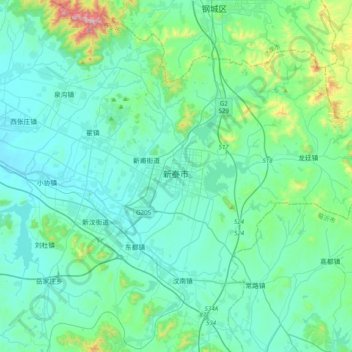 Topografische Karte 新泰市, Höhe, Relief