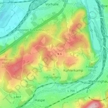 Topografische Karte Tücking, Höhe, Relief