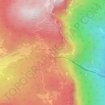 Topografische Karte Mendelpass, Höhe, Relief