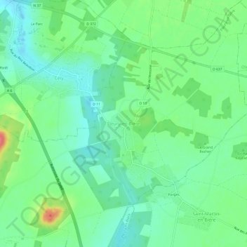 Topografische Karte Fleury-en-Bière, Höhe, Relief