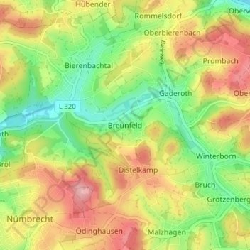 Topografische Karte Breunfeld, Höhe, Relief