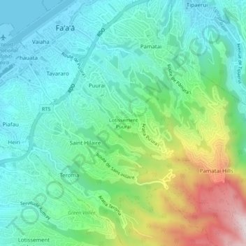 Topografische Karte Lotissement Puurai, Höhe, Relief