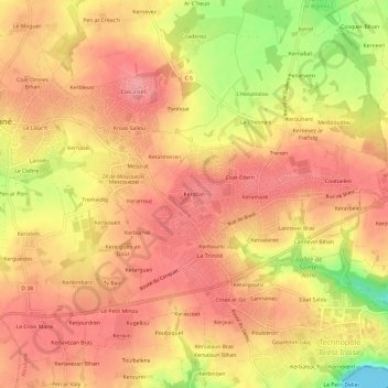 Topografische Karte Kerallan, Höhe, Relief