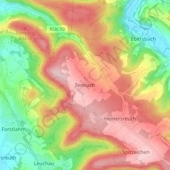 Topografische Karte Tennach, Höhe, Relief