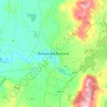 Topografische Karte Ballymore Eustace, Höhe, Relief