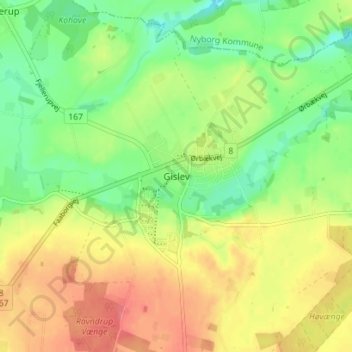 Topografische Karte Gislev, Höhe, Relief