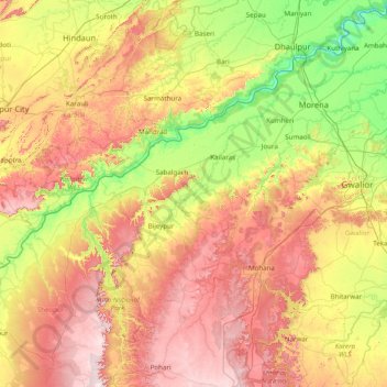 Topografische Karte Morena, Höhe, Relief
