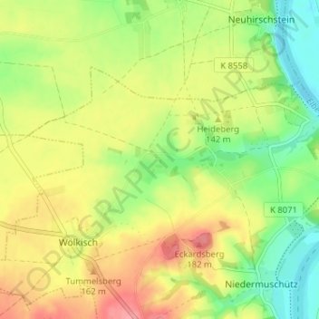 Topografische Karte Oberlommatzsch, Höhe, Relief