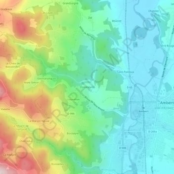 Topografische Karte Pommeyrol, Höhe, Relief