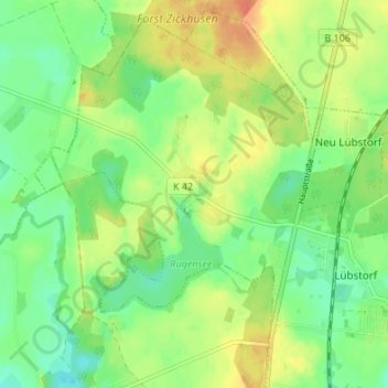 Topografische Karte Rugensee, Höhe, Relief