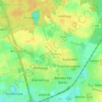 Topografische Karte Kirschgarten, Höhe, Relief