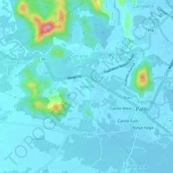 Topografische Karte Arado, Höhe, Relief