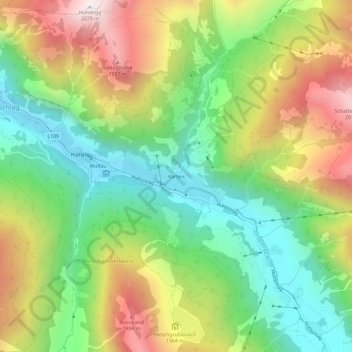 Topografische Karte Karteis, Höhe, Relief
