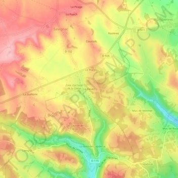 Topografische Karte Le Devez, Höhe, Relief