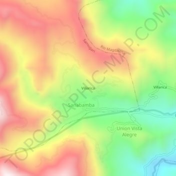 Topografische Karte Villarica, Höhe, Relief