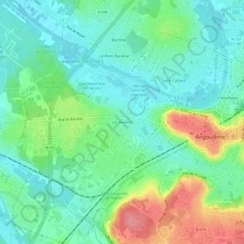 Topografische Karte Les Roullets, Höhe, Relief
