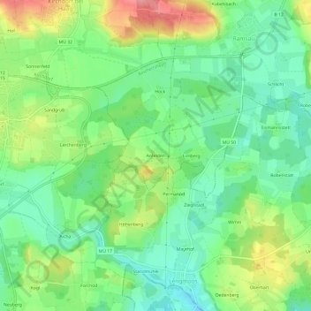 Topografische Karte Anfelden, Höhe, Relief