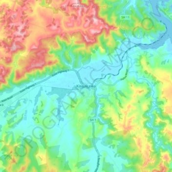 Topografische Karte Kawakawa, Höhe, Relief