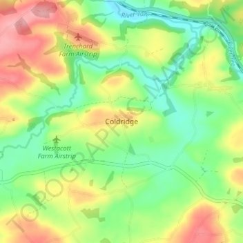 Topografische Karte Coldridge, Höhe, Relief