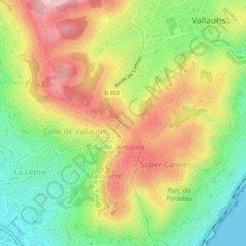 Topografische Karte Col Saint-Antoine, Höhe, Relief