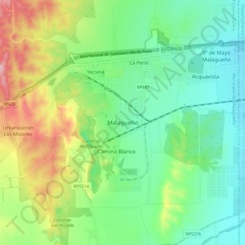 Topografische Karte Malagueño, Höhe, Relief