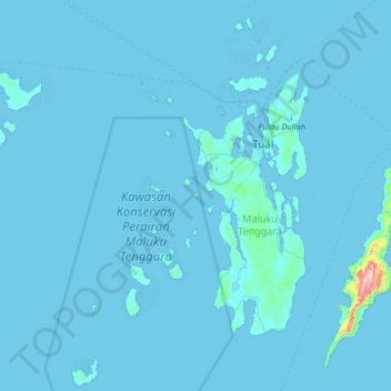Topografische Karte Island Ohoi Tir, Höhe, Relief