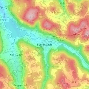 Topografische Karte Förrenbach, Höhe, Relief