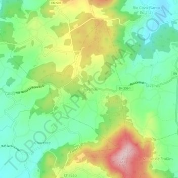 Topografische Karte Carvalhas, Höhe, Relief