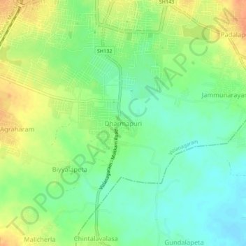 Topografische Karte Dharmapuri, Höhe, Relief