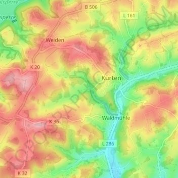 Topografische Karte Hommermühle, Höhe, Relief