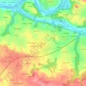 Topografische Karte Kergonan, Höhe, Relief