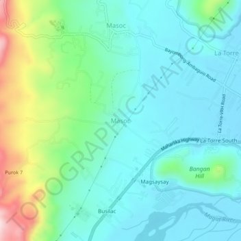 Topografische Karte Masoc, Höhe, Relief
